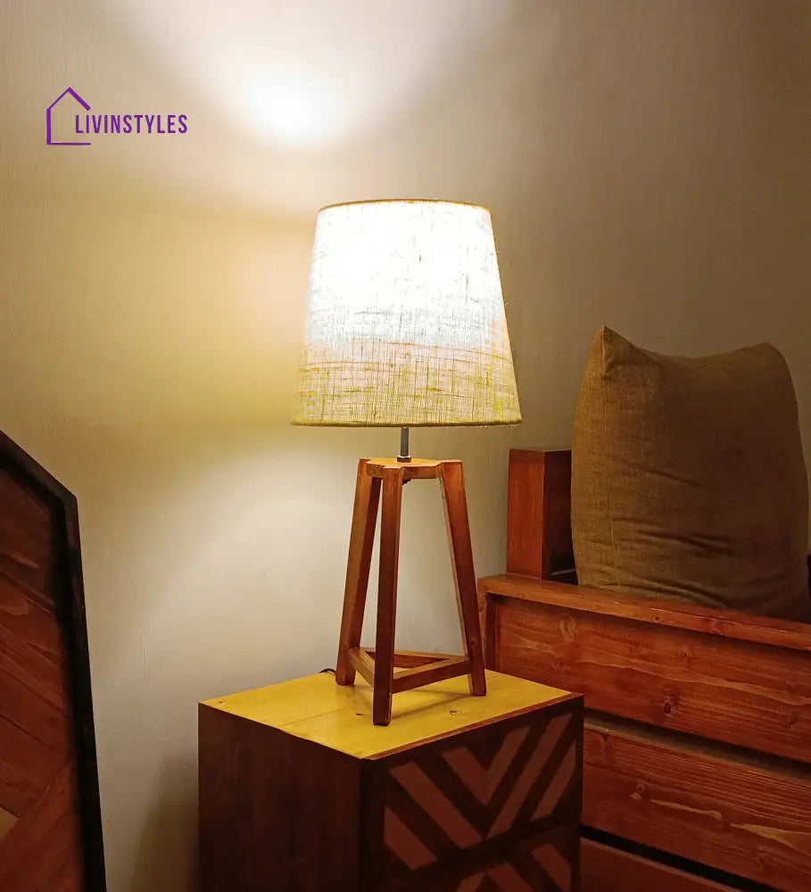 Adrienne Brown Wooden Table Lamp With White Jute Lampshade Lamps