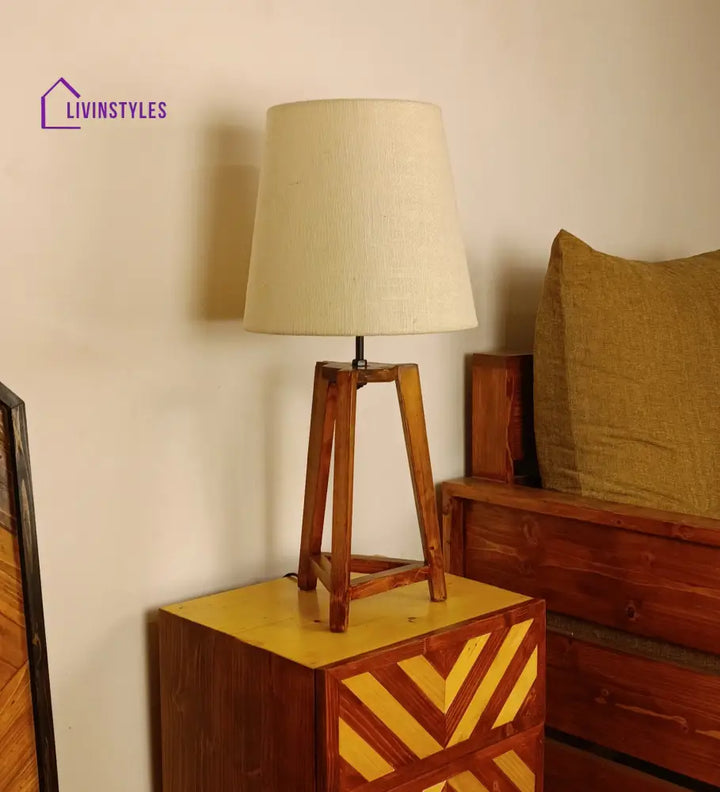 Adrienne Brown Wooden Table Lamp With White Jute Lampshade Lamps