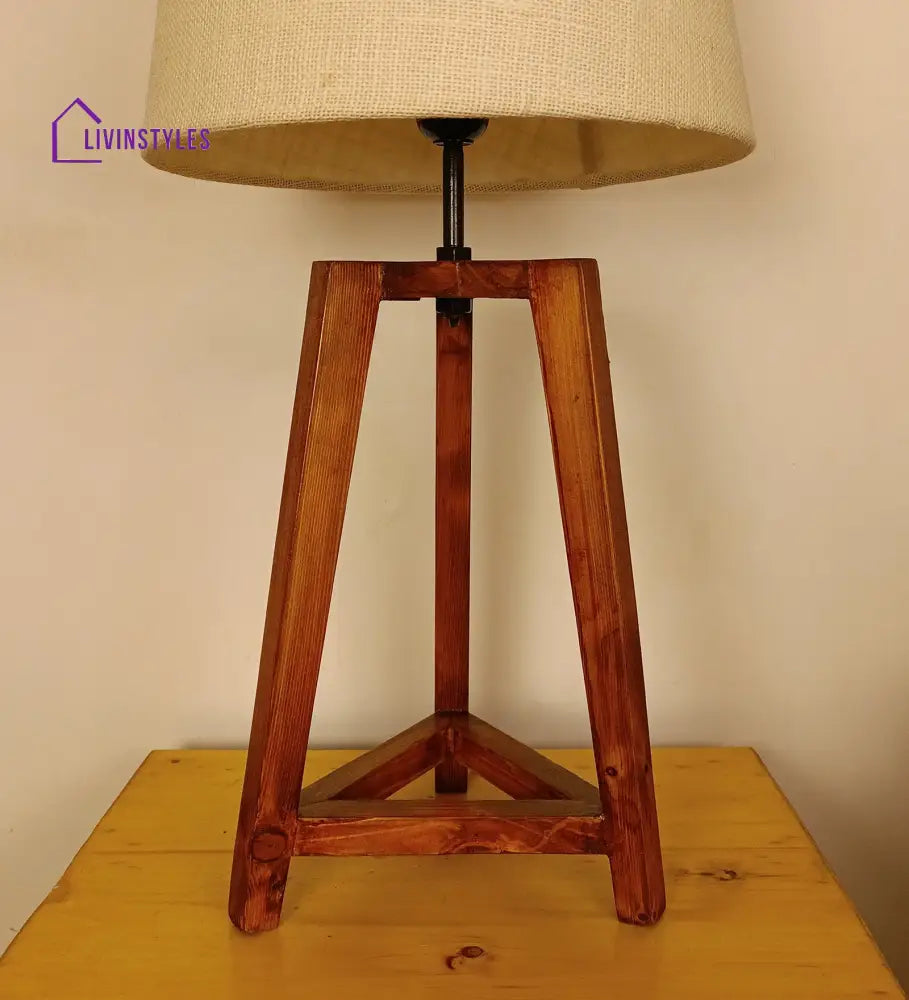 Adrienne Brown Wooden Table Lamp With White Jute Lampshade Lamps