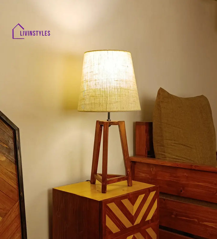 Adrienne Brown Wooden Table Lamp With White Jute Lampshade Lamps