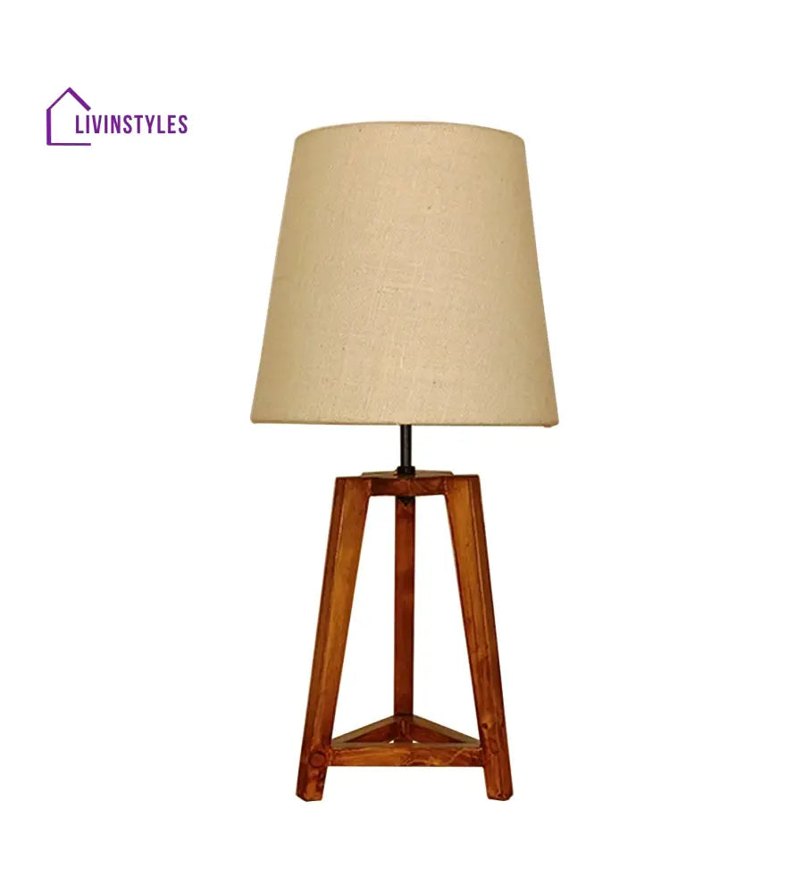 Adrienne Brown Wooden Table Lamp With White Jute Lampshade Lamps