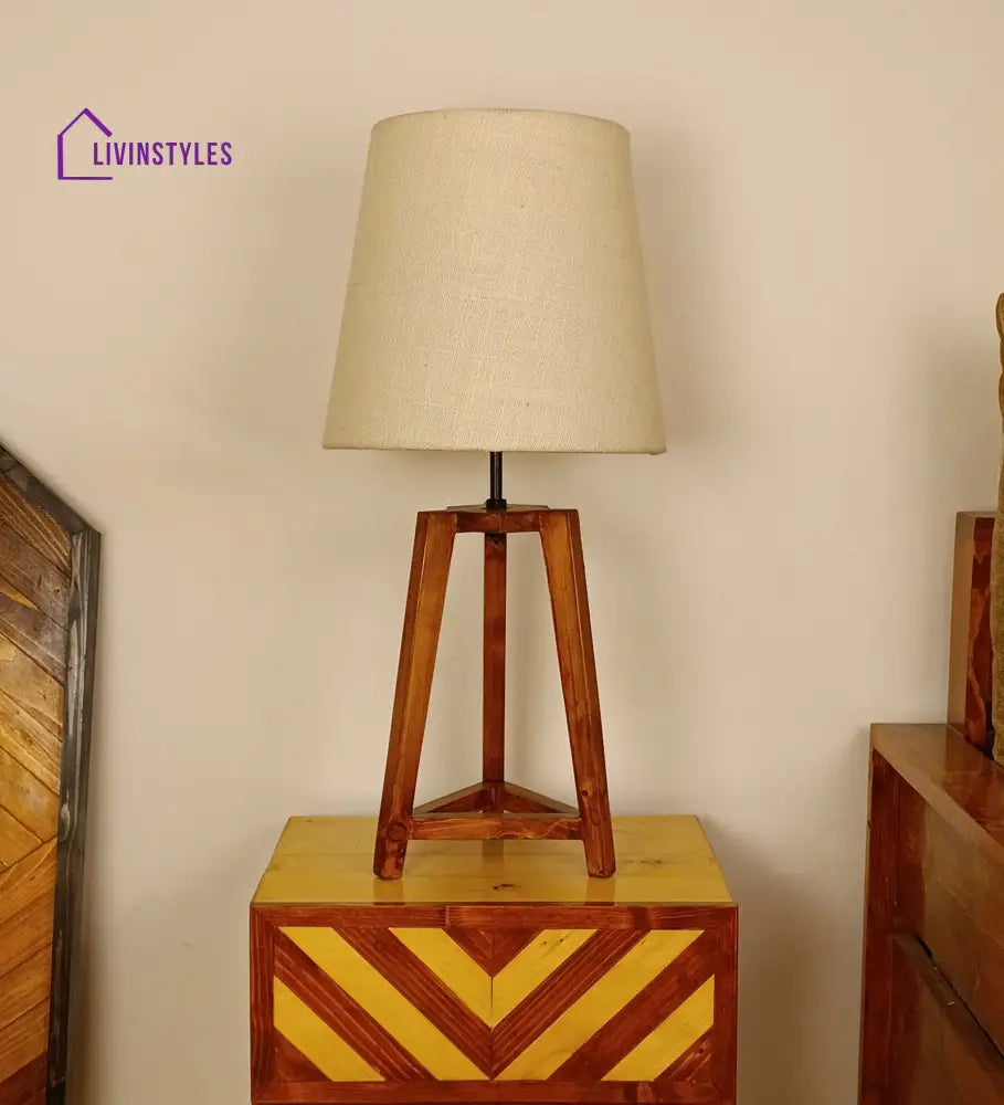 Adrienne Brown Wooden Table Lamp With White Jute Lampshade Lamps