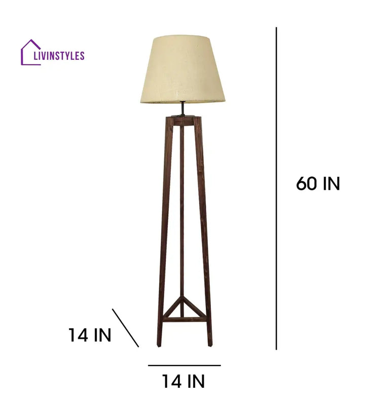 Adrienne Wooden Floor Lamp With Brown Base And Premium Beige Fabric Lampshade Lamps