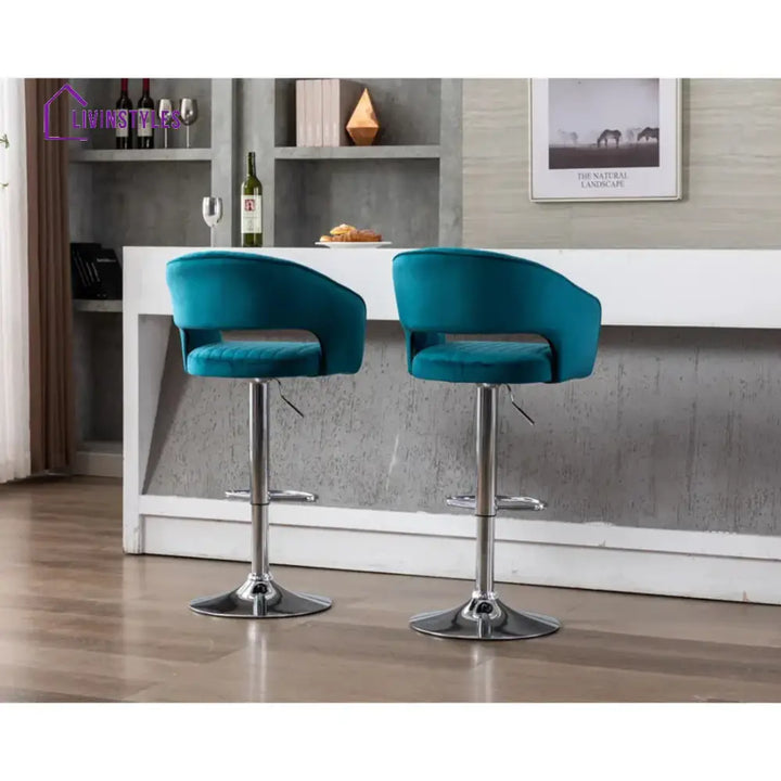 Advait Emerald Blue Plush Feel Velvet Adjustable Bar Stool