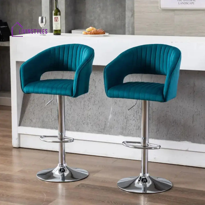 Advait Emerald Blue Plush Feel Velvet Adjustable Bar Stool