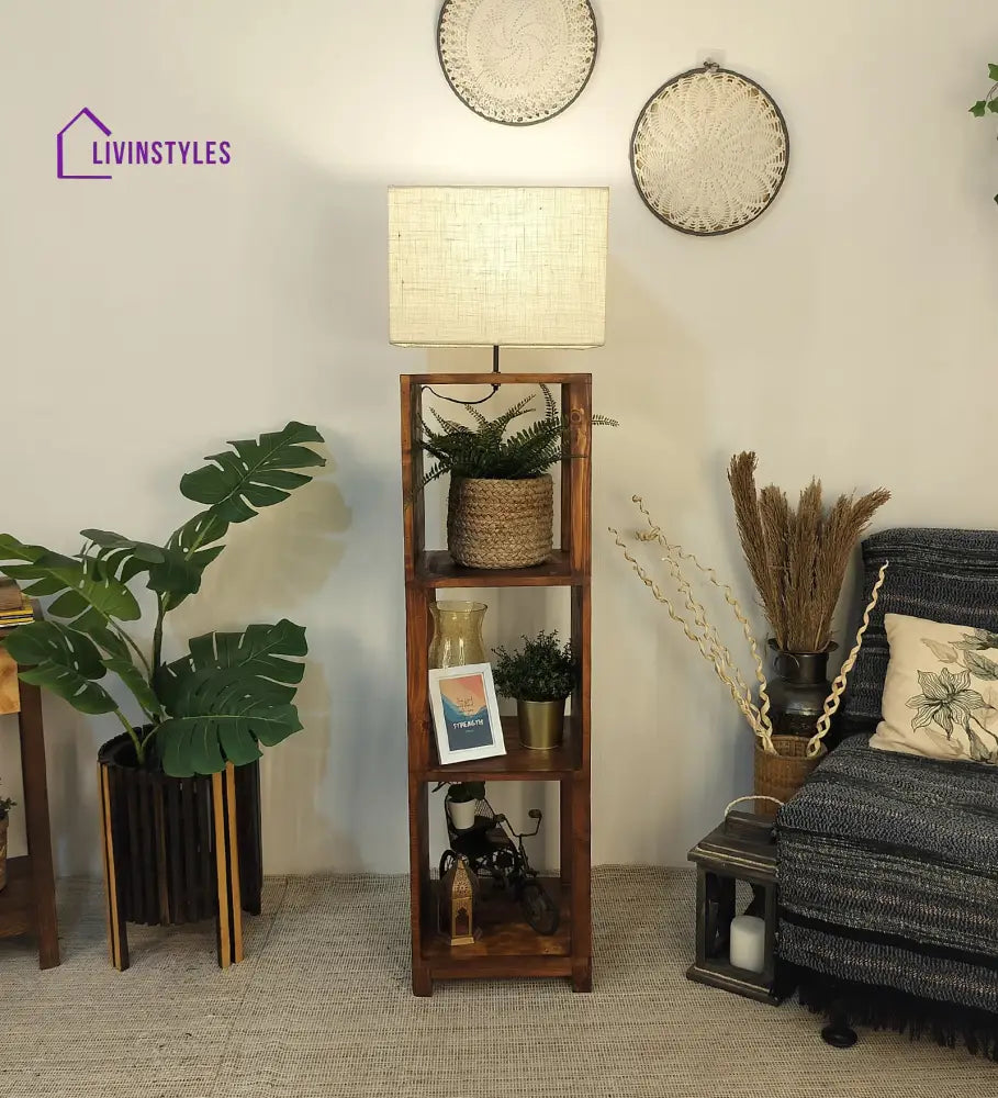 Agnes Wooden Floor Lamp With Brown Base And Jute Fabric Lampshade Lamps