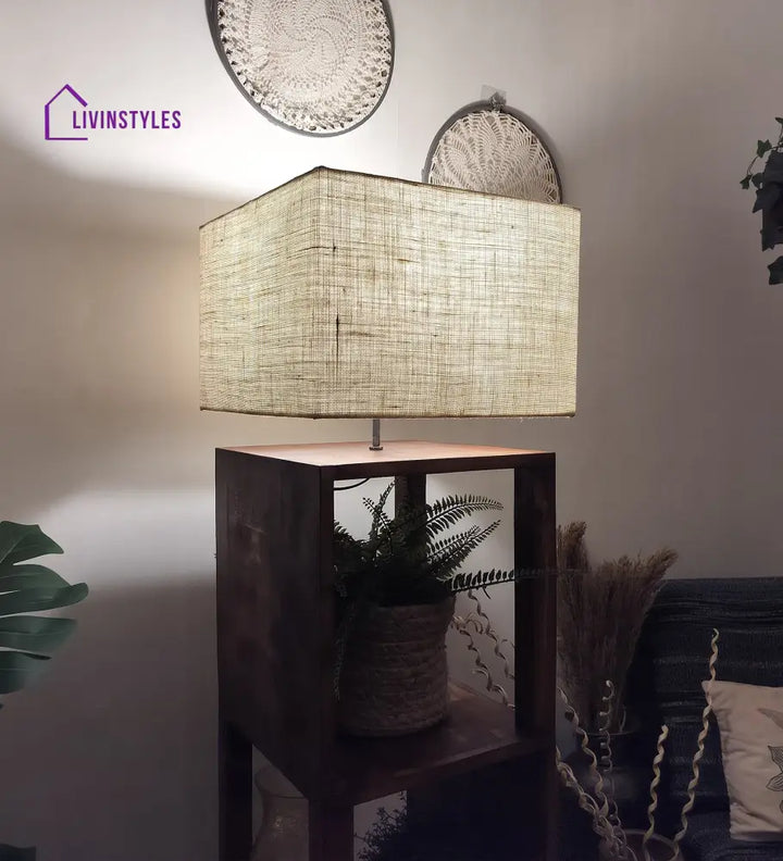 Agnes Wooden Floor Lamp With Brown Base And Jute Fabric Lampshade Lamps