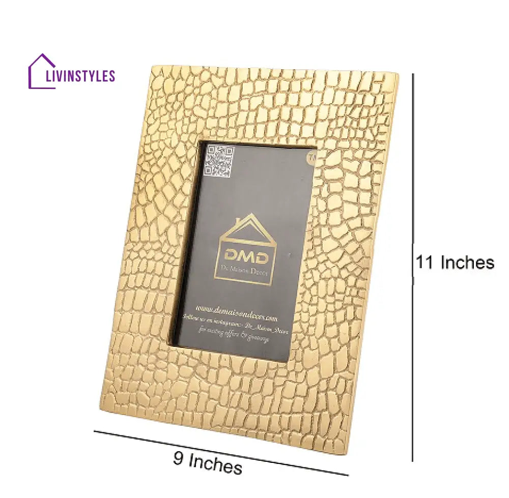 Aiko Photo Frame In Croc Pattern Gold Finish