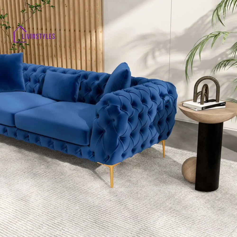 Aisha Blue Three Seater Sofa For Living Room