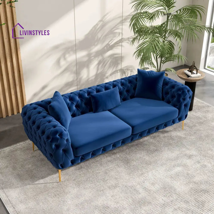 Aisha Blue Three Seater Sofa For Living Room