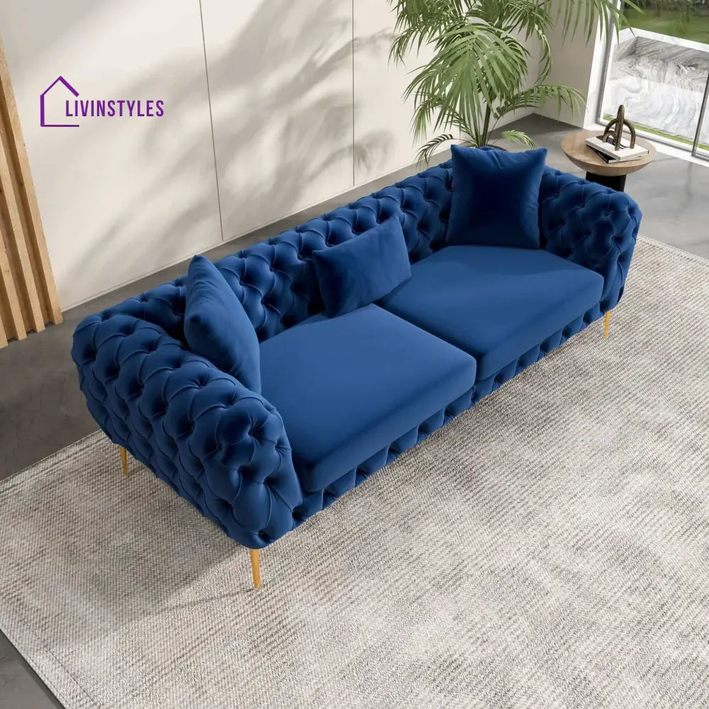 Aisha Blue Three Seater Sofa For Living Room