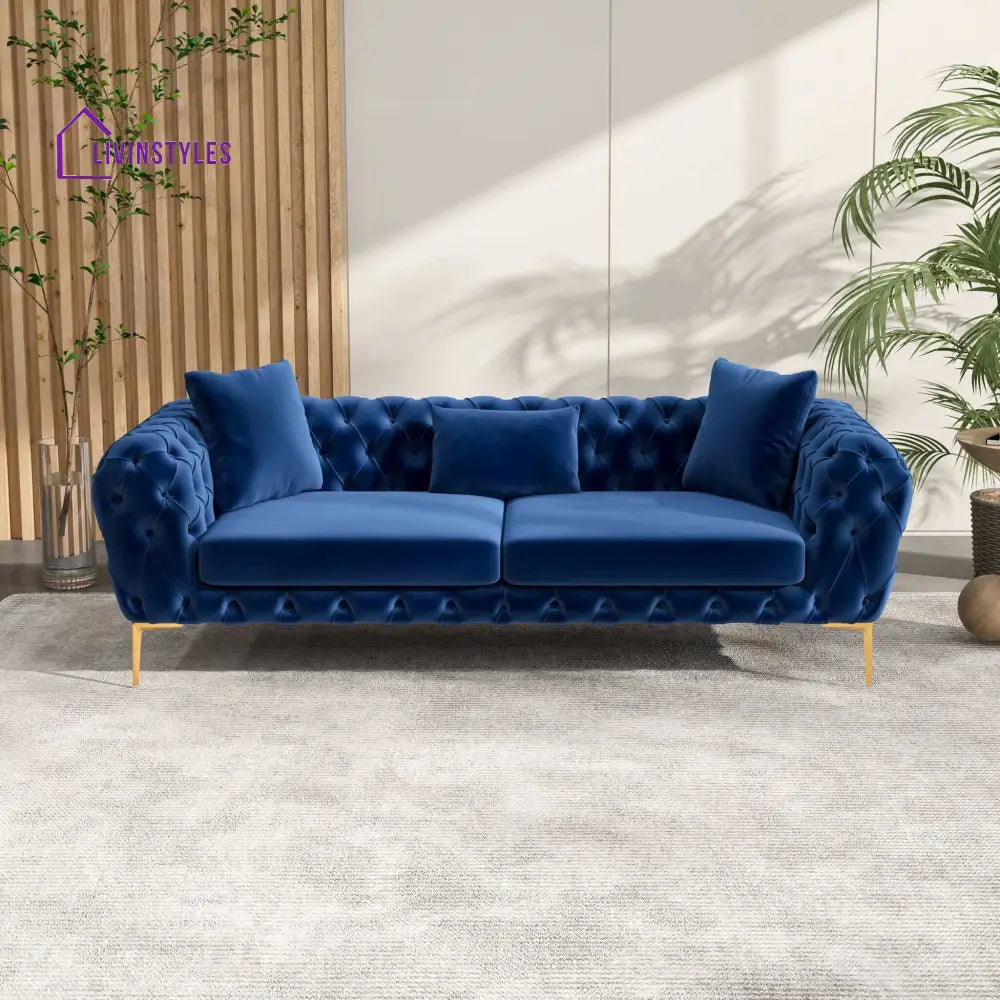 Aisha Blue Three Seater Sofa For Living Room