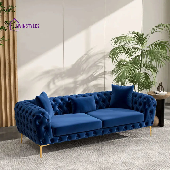 Aisha Blue Three Seater Sofa For Living Room