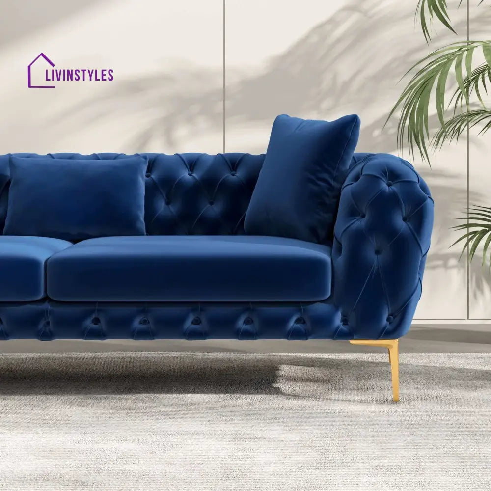 Aisha Blue Three Seater Sofa For Living Room