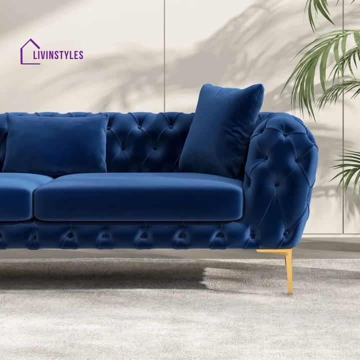 Aisha Blue Three Seater Sofa For Living Room