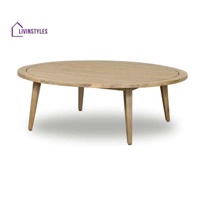 Aisha Outdoor Rounded Solid Wood Coffee Table