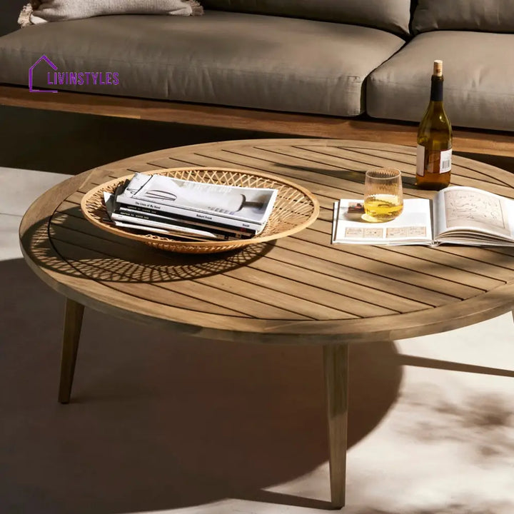 Aisha Outdoor Rounded Solid Wood Coffee Table