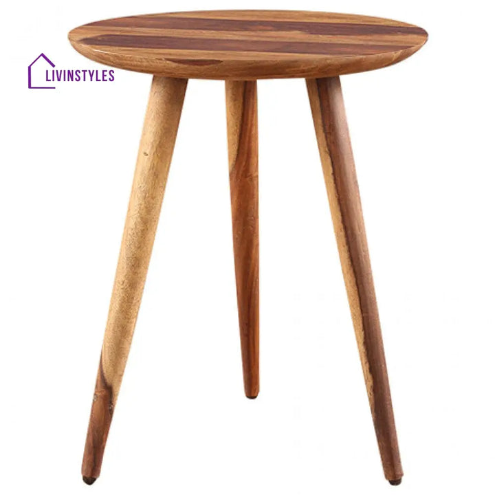 Aishani Solid Sheesham Wood Tripod End Table | Stool Side Corner Sofa (Honey)