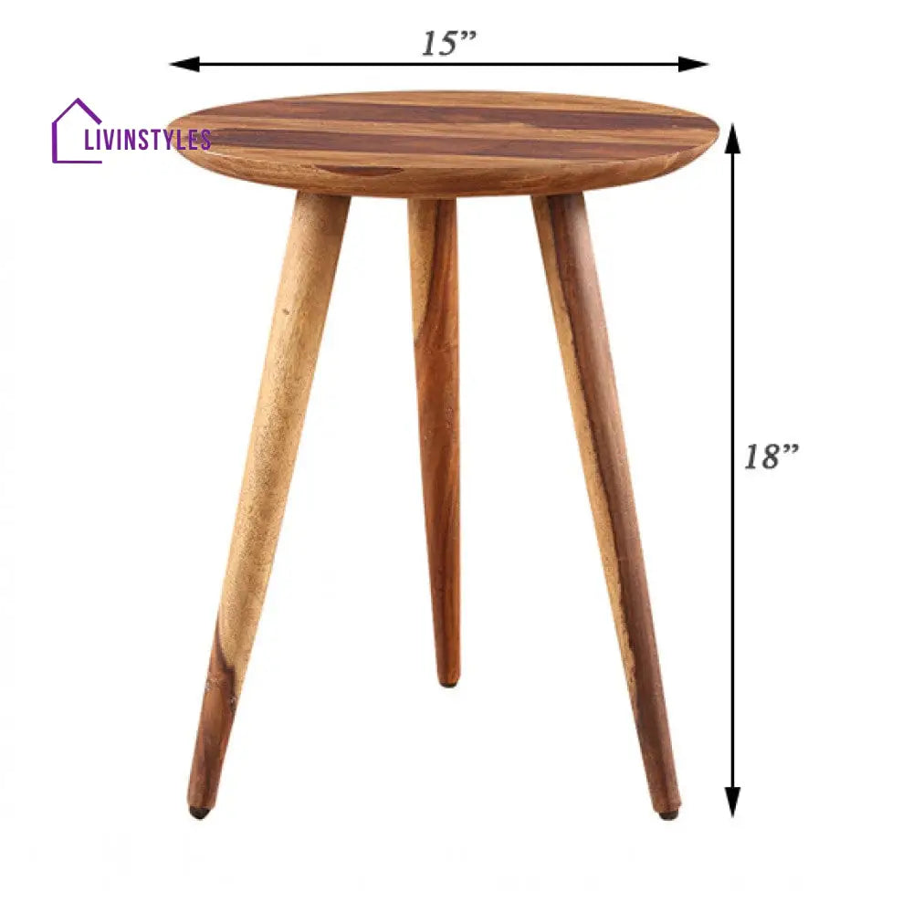 Aishani Solid Sheesham Wood Tripod End Table | Stool Side Corner Sofa (Honey)