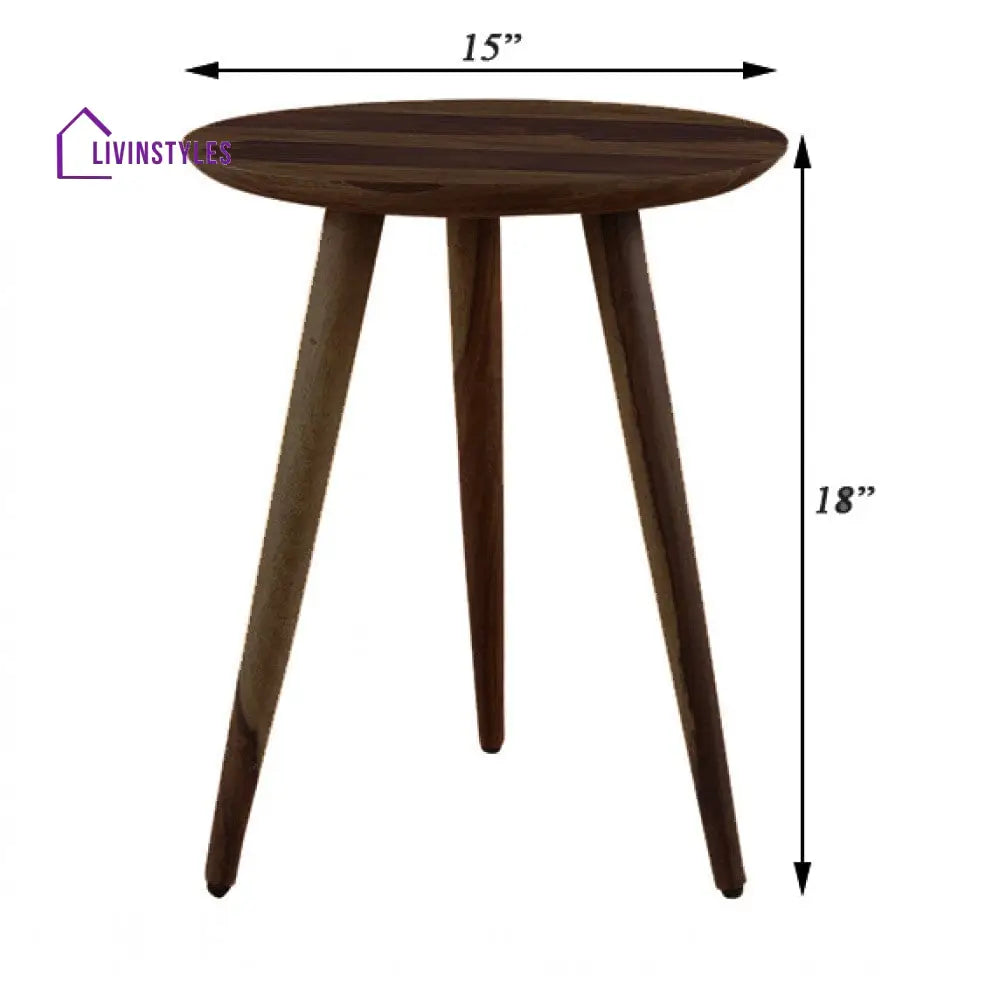 Aishani Solid Sheesham Wood Tripod End Table | Stool Side Corner Sofa (Walnut)