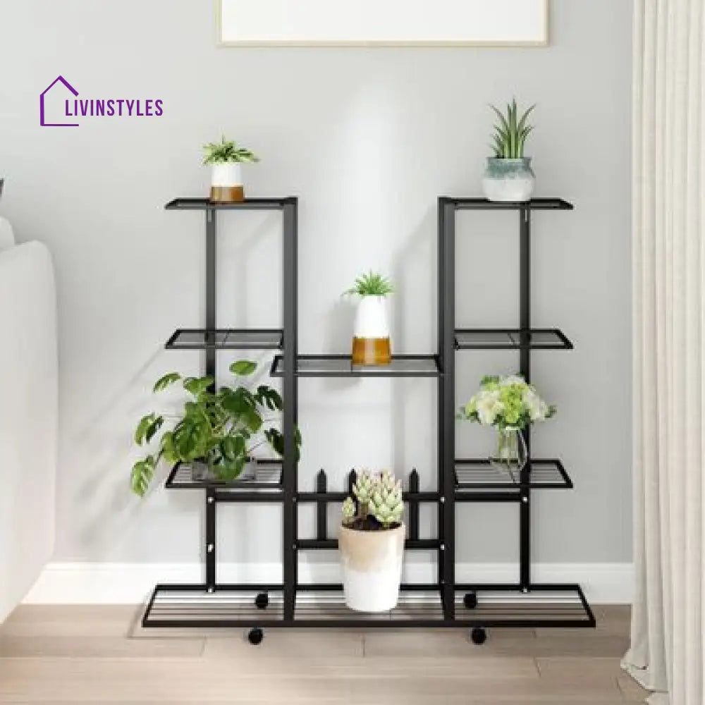 Ajay Metal Plant Stand With Four Wheels For Balcony