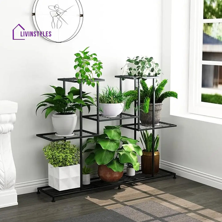 Akanksha Metal Black Plant Stand For Balcony