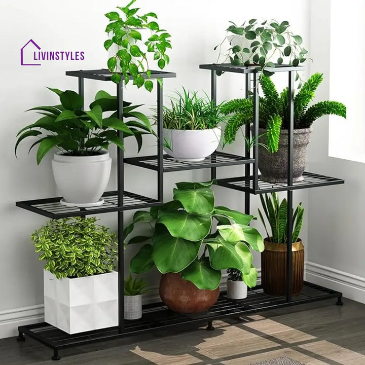 Akanksha Metal Black Plant Stand For Balcony