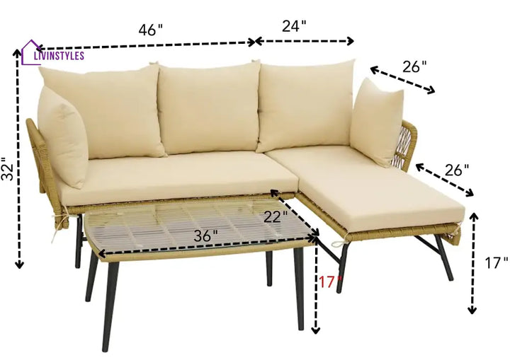 Akash Patio Furniture Set L-Shaped Rope Woven Outdoor Sectional (Beige And Cream)