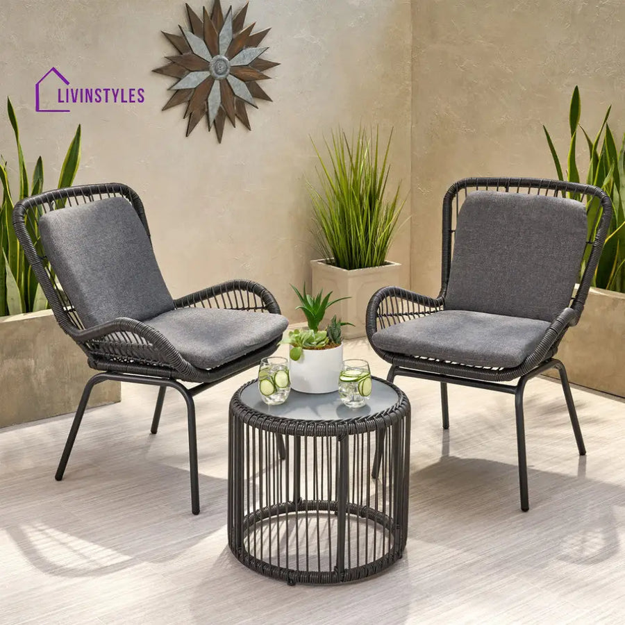 Alan Outdoor Patio Seating Set 2 Chairs And 1 Table (Black)