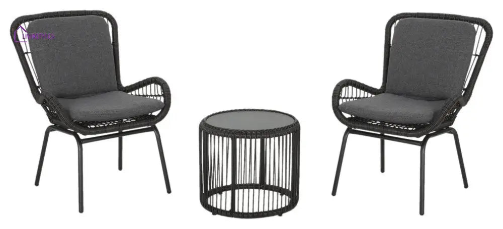 Alan Outdoor Patio Seating Set 2 Chairs And 1 Table (Black)