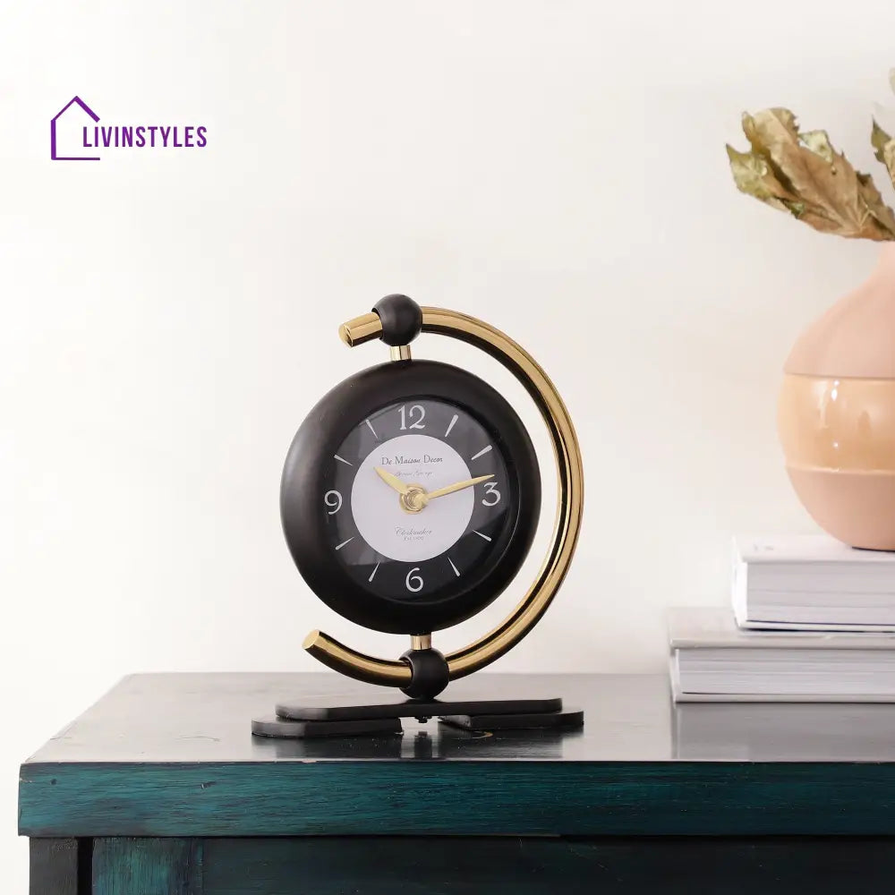 Aleksi 3 Mini Clock In Black And Gold Table Clock