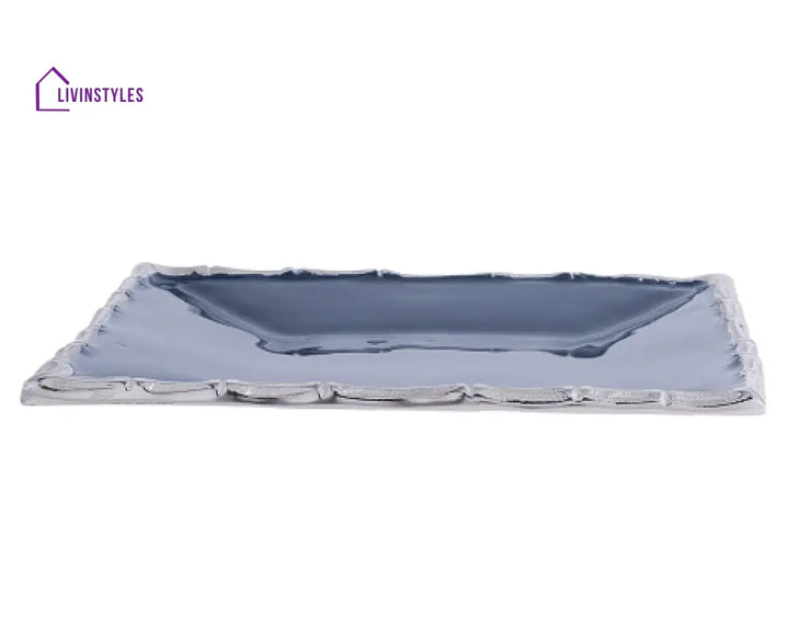 Alf Vine Square Tray Platter In Blue Enamle Silver Finish