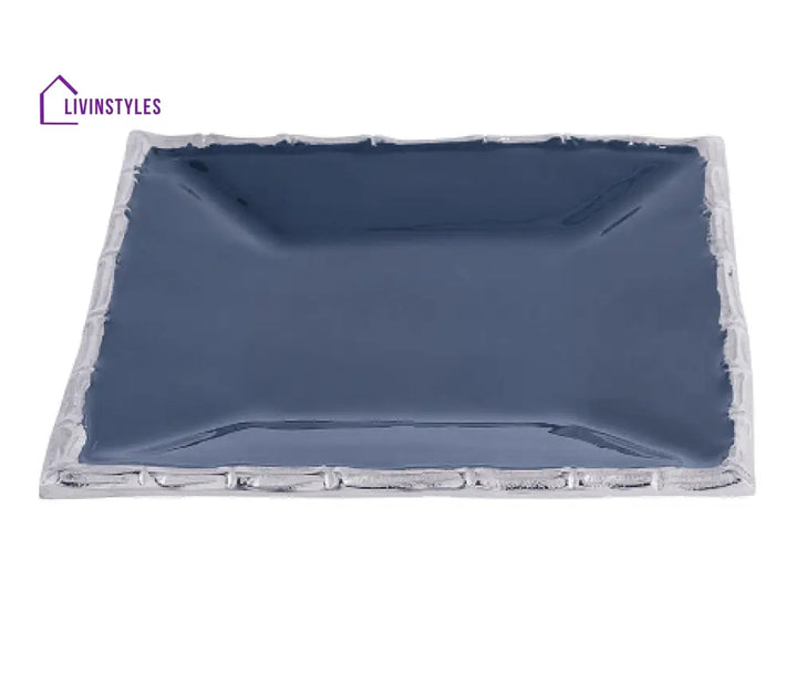 Alf Vine Square Tray Platter In Blue Enamle Silver Finish