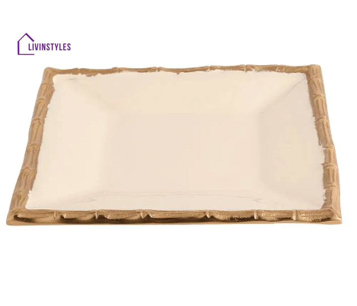 Alf Vine Square Tray Platter In Ivory Enamle Gold Finish