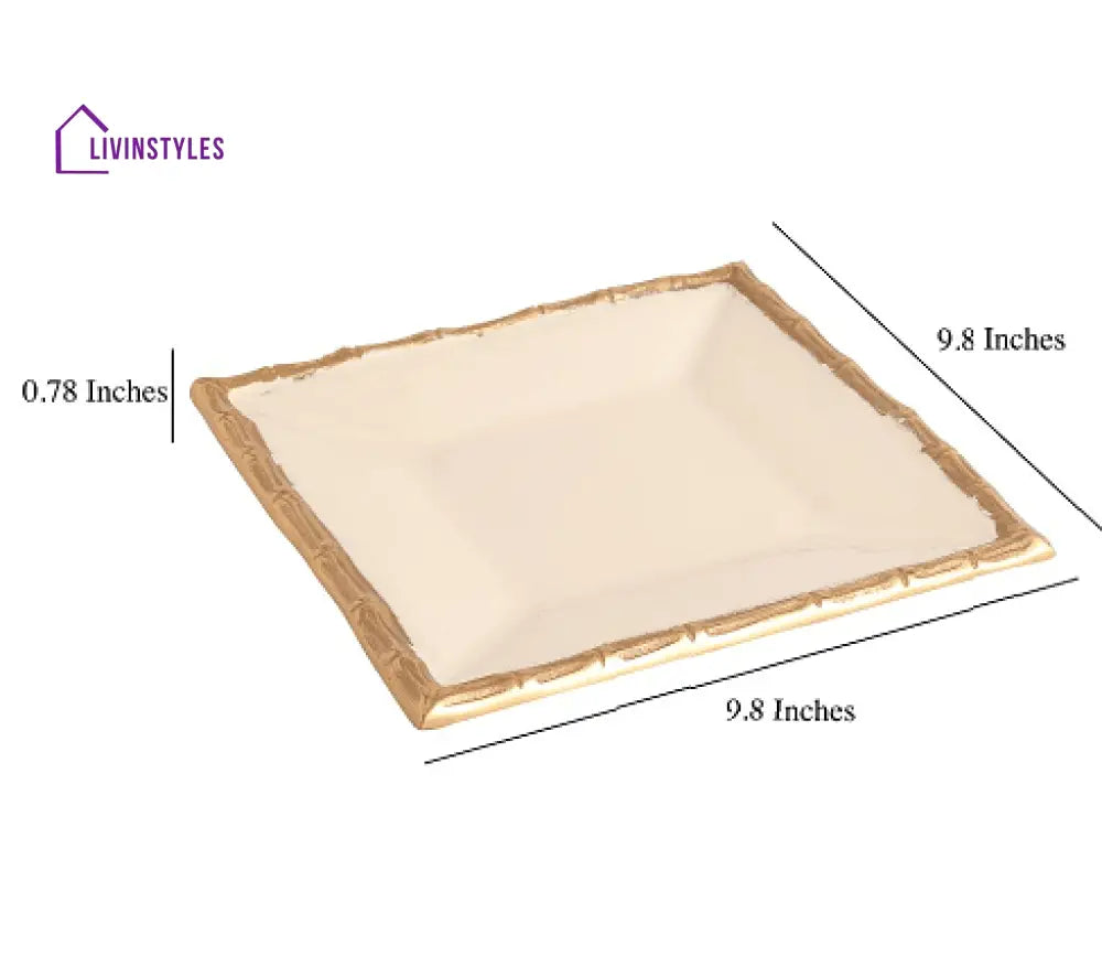 Alf Vine Square Tray Platter In Ivory Enamle Gold Finish