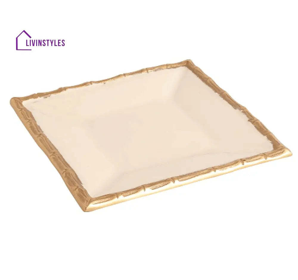 Alf Vine Square Tray Platter In Ivory Enamle Gold Finish