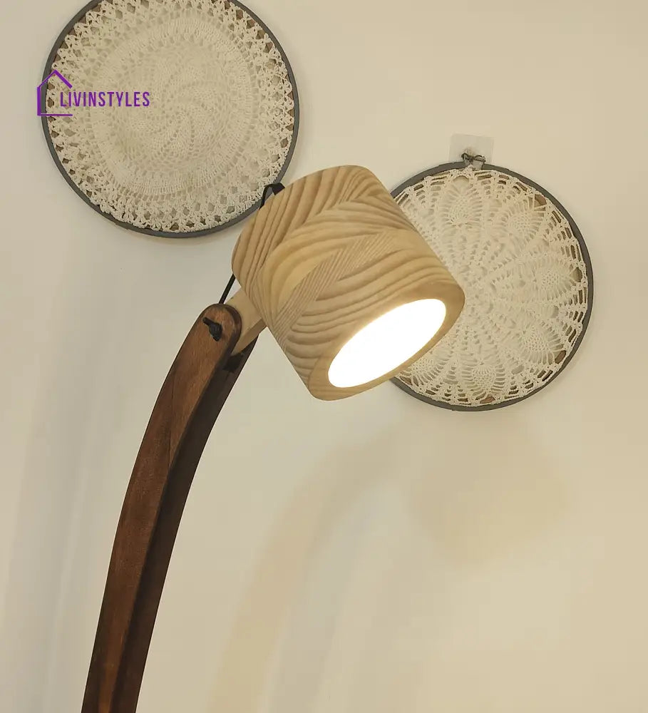 Alice Wooden Floor Lamp With Brown Base And Beige Lampshade Lamps