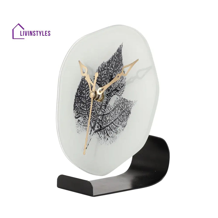 Alina Leaf Glass Embossed Table Clock