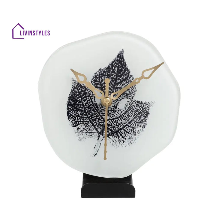 Alina Leaf Glass Embossed Table Clock