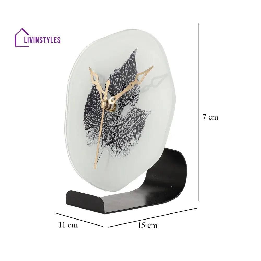 Alina Leaf Glass Embossed Table Clock