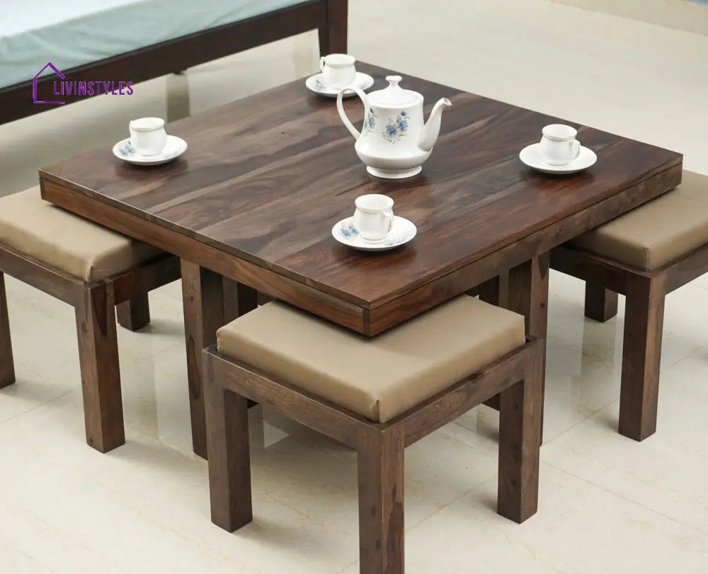 Alina Sheesham Wood Coffee Table Set With Four Stools