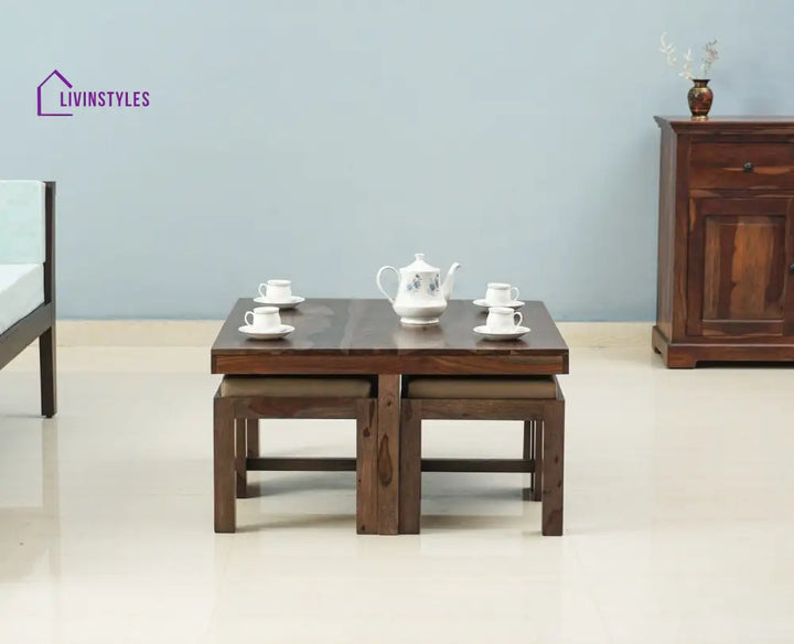 Alina Sheesham Wood Coffee Table Set With Four Stools