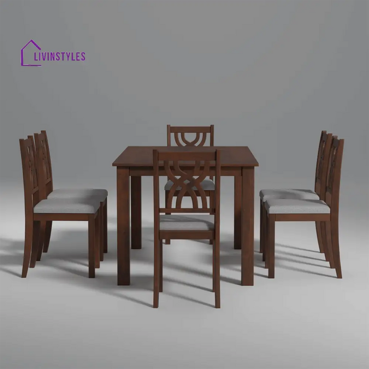 Alla Mango Wood 6 Seater Dining Set In Walnut