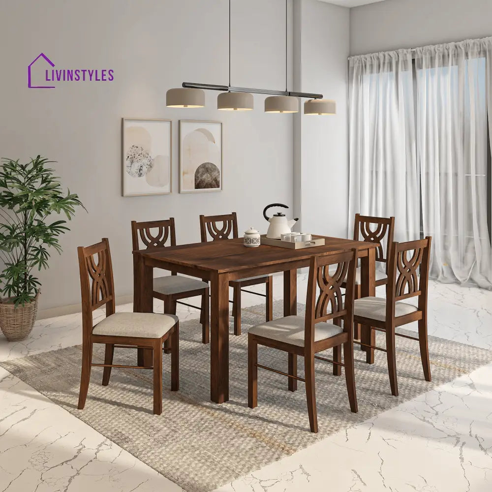 Alla Mango Wood 6 Seater Dining Set In Walnut