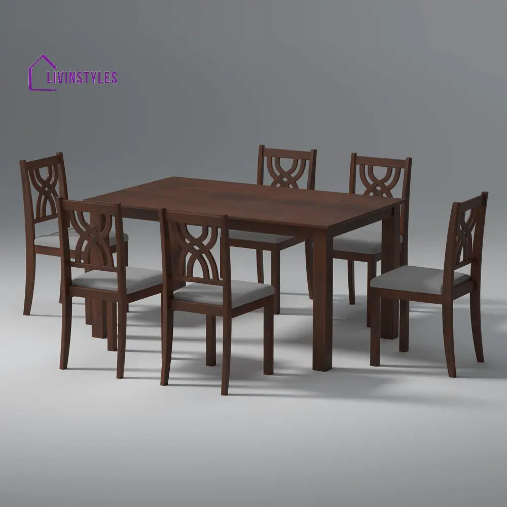 Alla Mango Wood 6 Seater Dining Set In Walnut