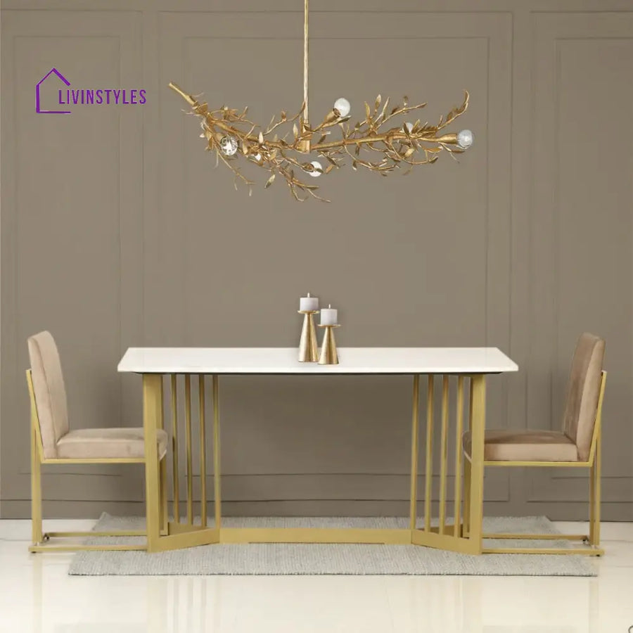 Allen 6 Seater Marble Dining Table In Gold Finish