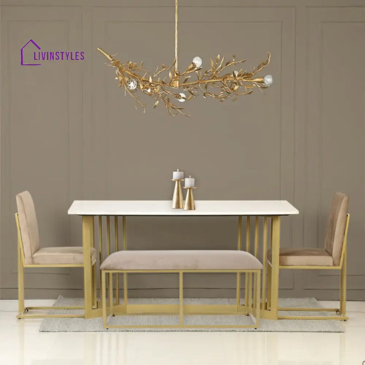 Allen 6 Seater Marble Dining Table In Gold Finish