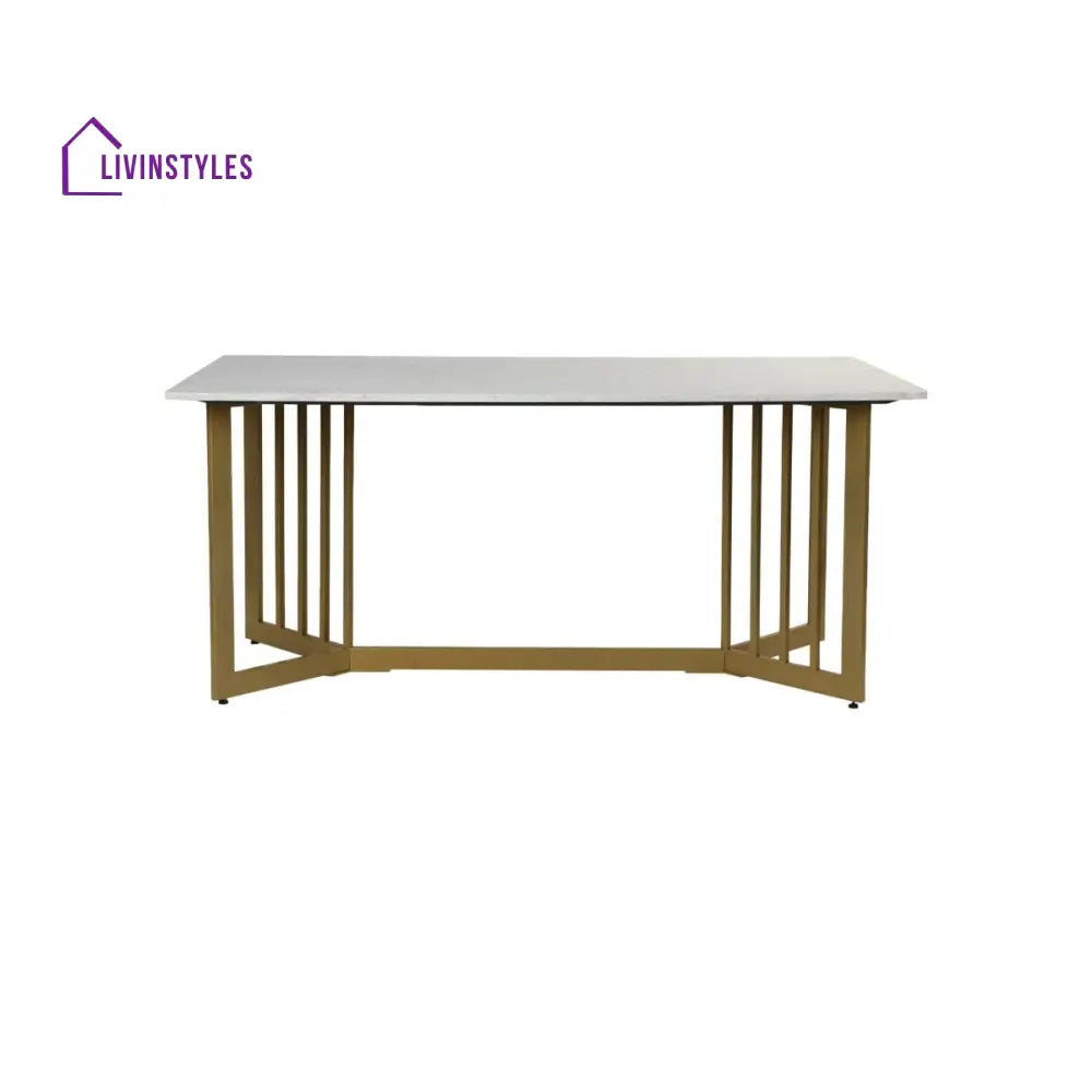 Allen 6 Seater Marble Dining Table In Gold Finish