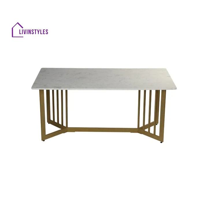 Allen 6 Seater Marble Dining Table In Gold Finish