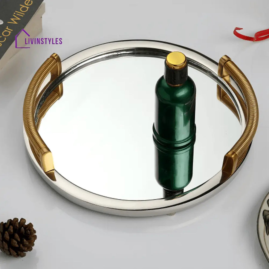 Allie Mirror Tray Gold Silver Medium Size